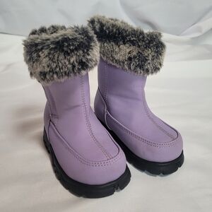 Lands End Little Girls Lilac Faux Fur Lined Winter Boots Size 5M